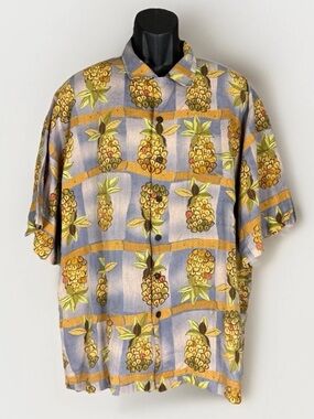 Vintage Reyn Spooner Regency 100% Textured Linen Pineapple Men’s S/S Shirt Sz XL